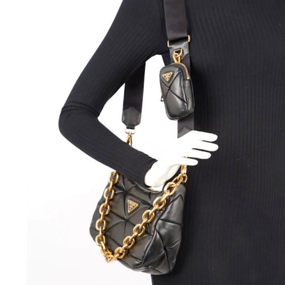 Re edition New Black Gold purse 2 way hand crossbody with pouch - Picture 2 of 11